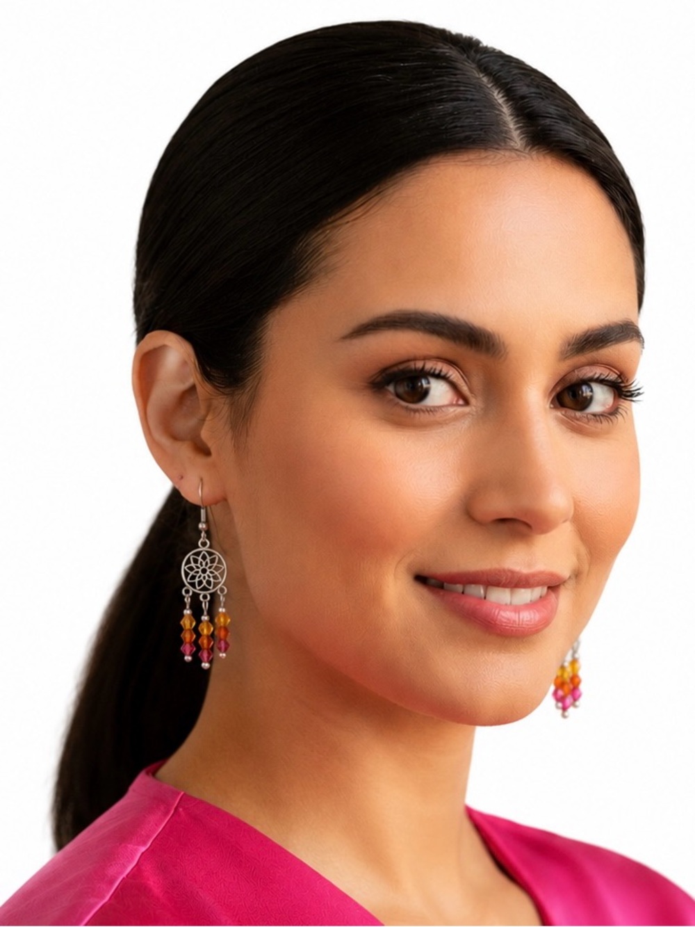 Hibiscus Colored Crystal Chandelier Earrings
